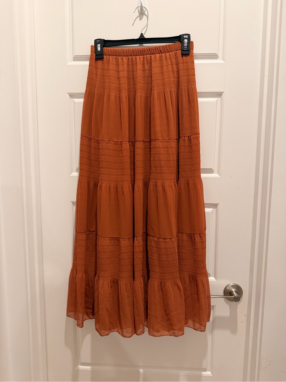 Nashalyly Boho Tiered Maxi Skirt in Rust Orange Size medium
